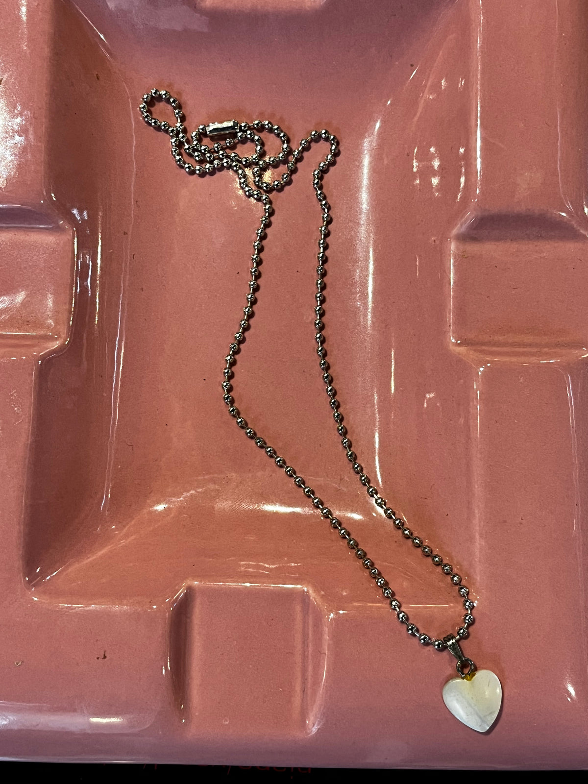 Vintage Ball Bead and Natural Stone Heart Pendant Necklace