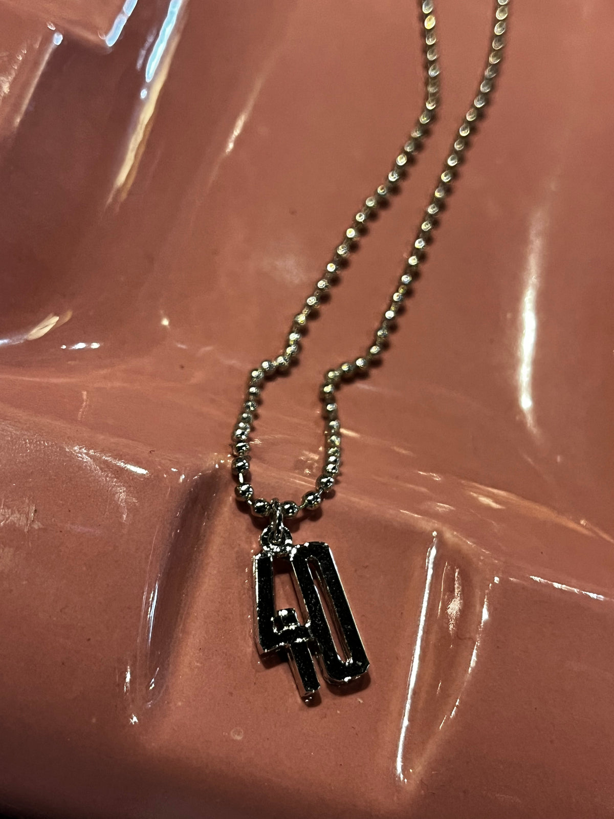 Vintage ' 40 ' Pendant with Ball Bead Chain Necklace