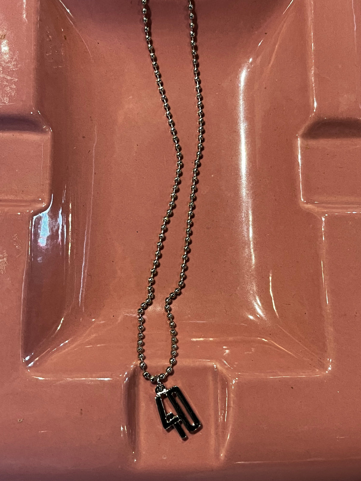 Vintage ' 40 ' Pendant with Ball Bead Chain Necklace
