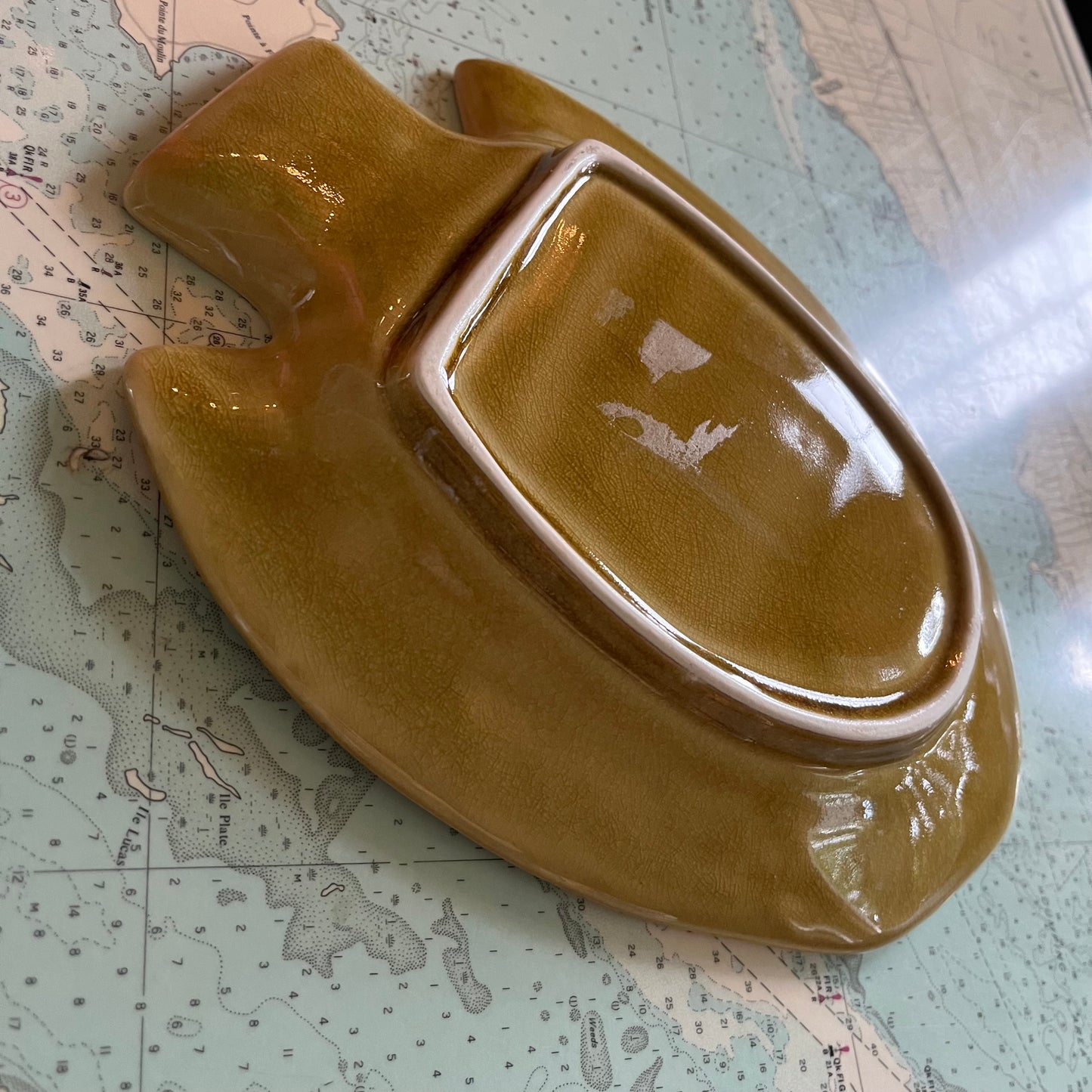 Vintage Abbott Ceramic Yellow Fish Tray / Platter