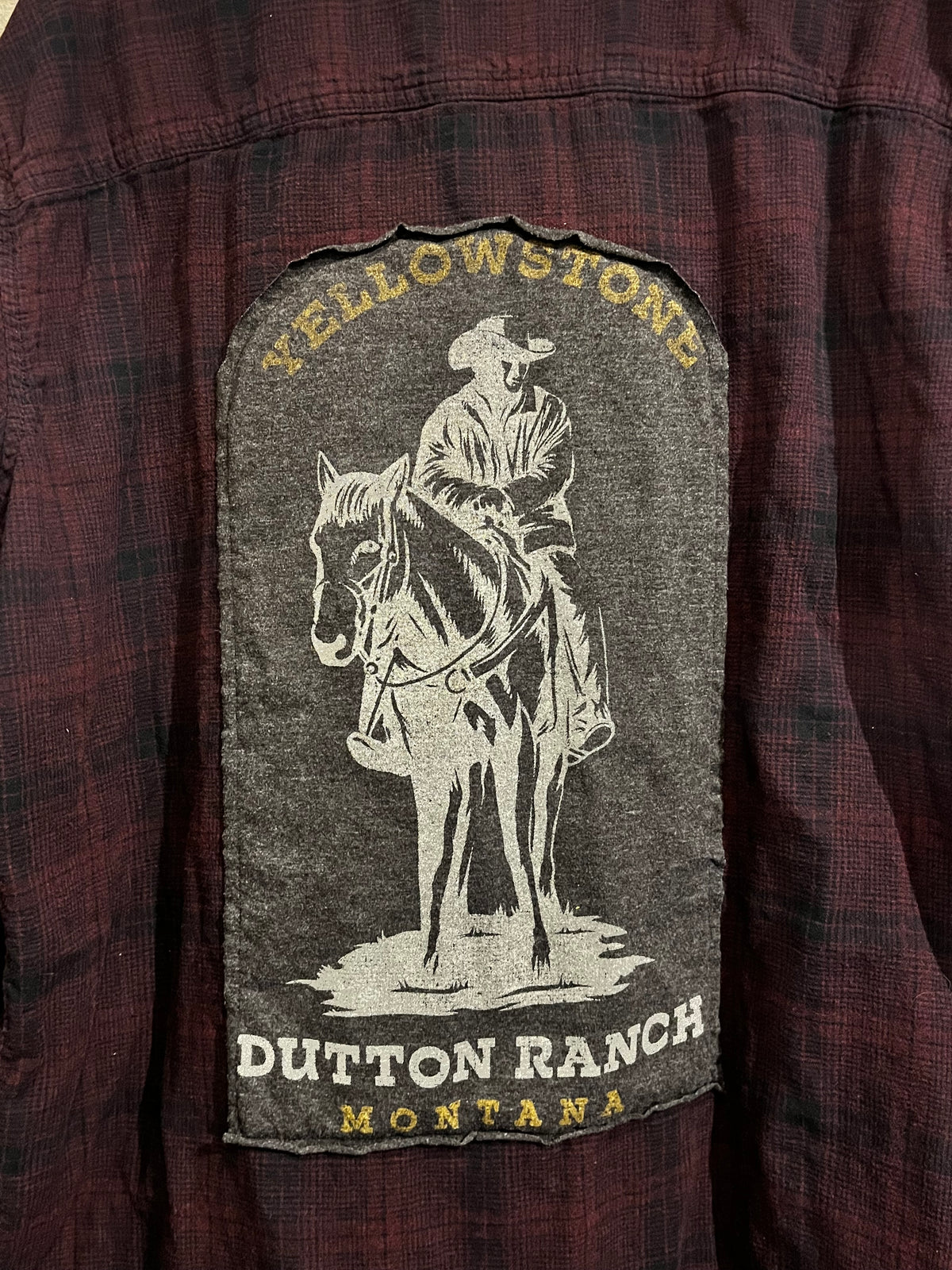 Vintage Upcycled Yellowstone Dutton Ranch Flannel Graphic Mashup Tee