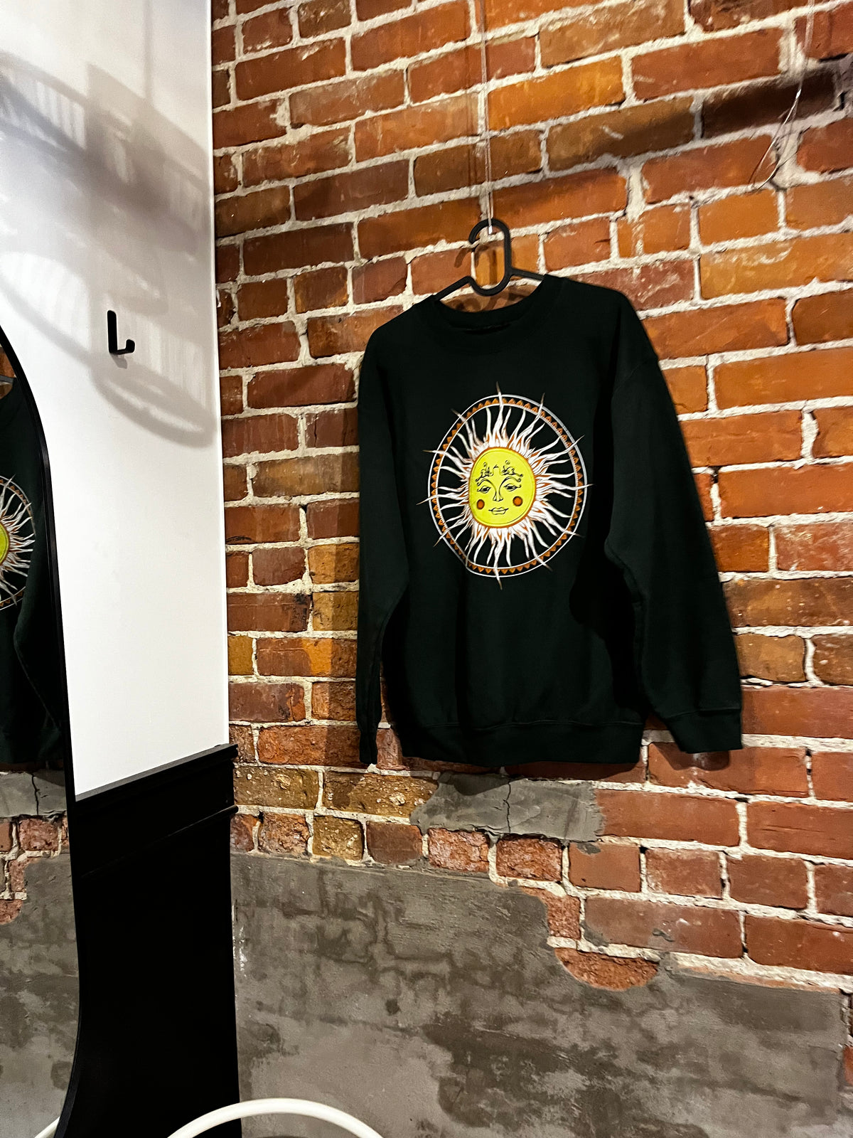 Vintage Forest Green Celestial Sun Graphic Crewneck Sweatshirt