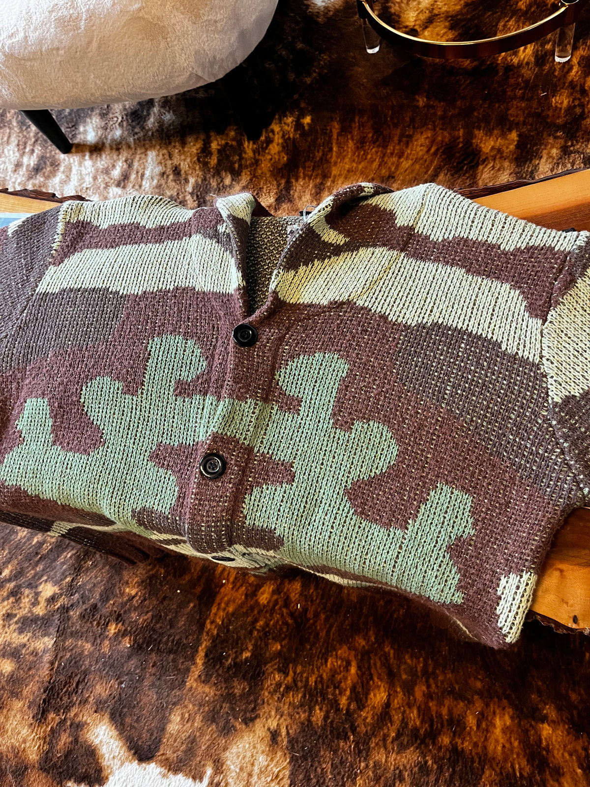 Vintage Sinransinya Green Camo Knit Cardigan