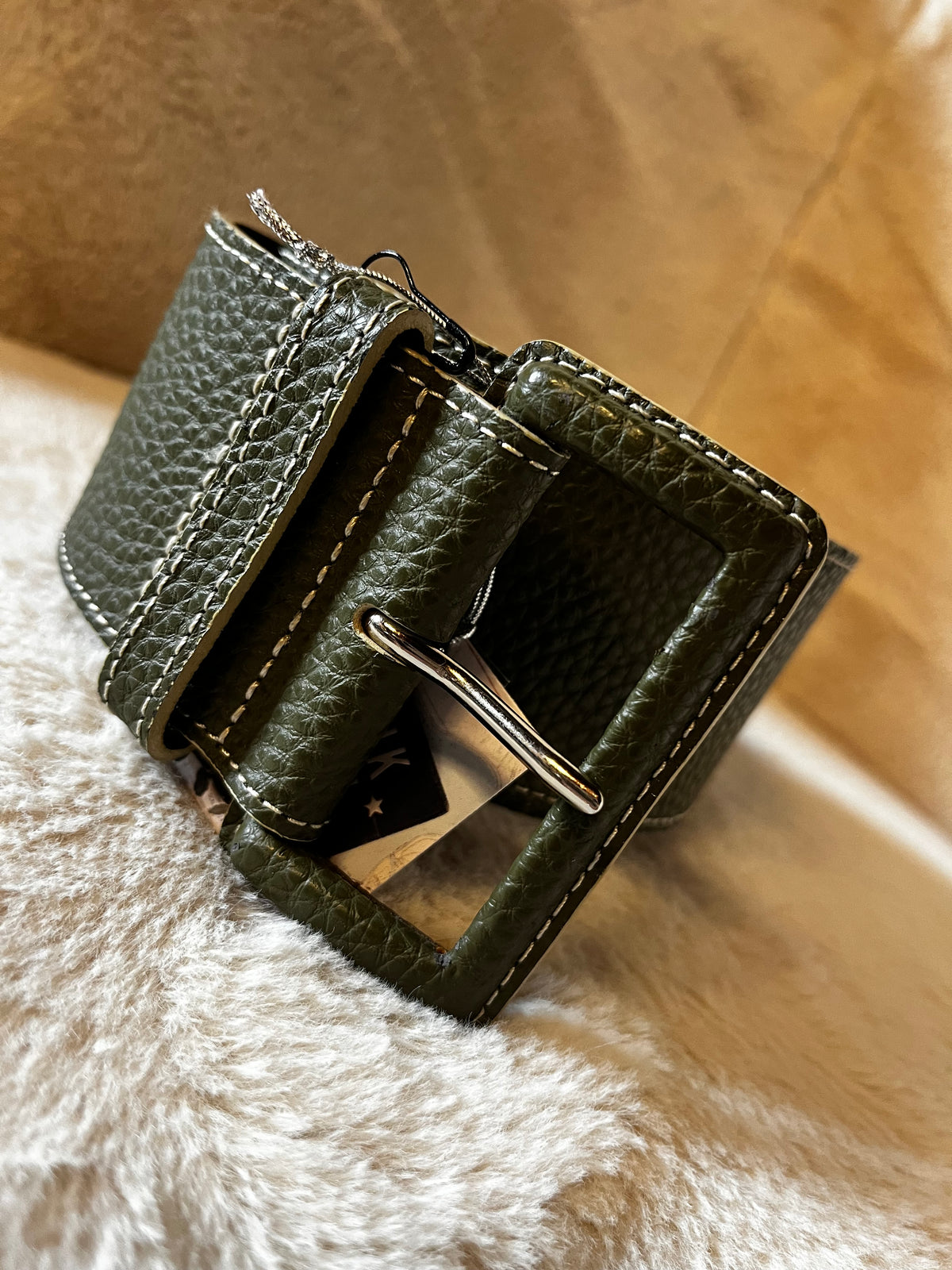 Vintage Chunky Olive Green Vegan Leather Belt