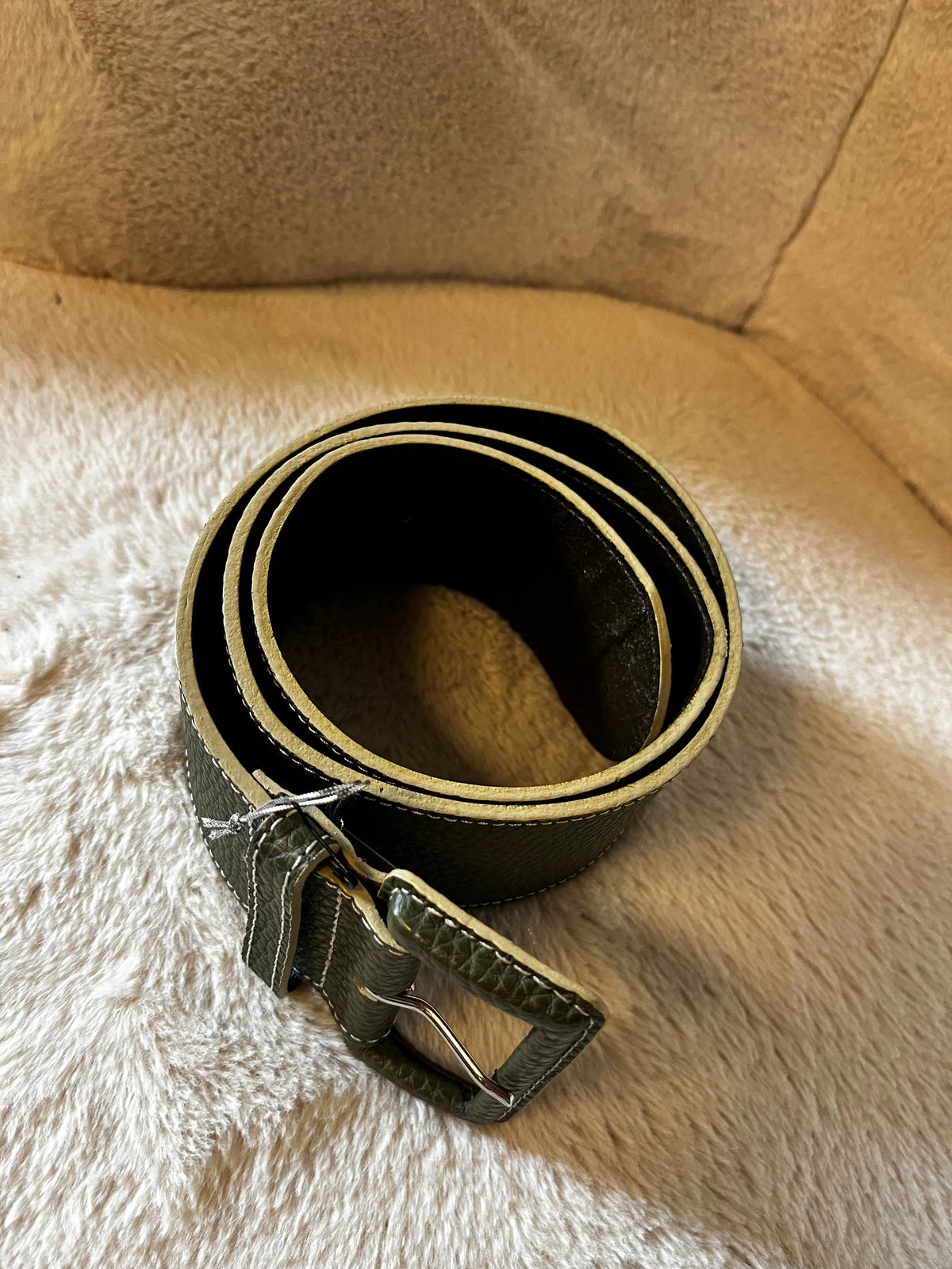 Vintage Chunky Olive Green Vegan Leather Belt