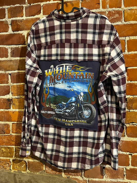 Vintage Upcycled Harley Davidson New Hampshire Flannel Mashup Tee