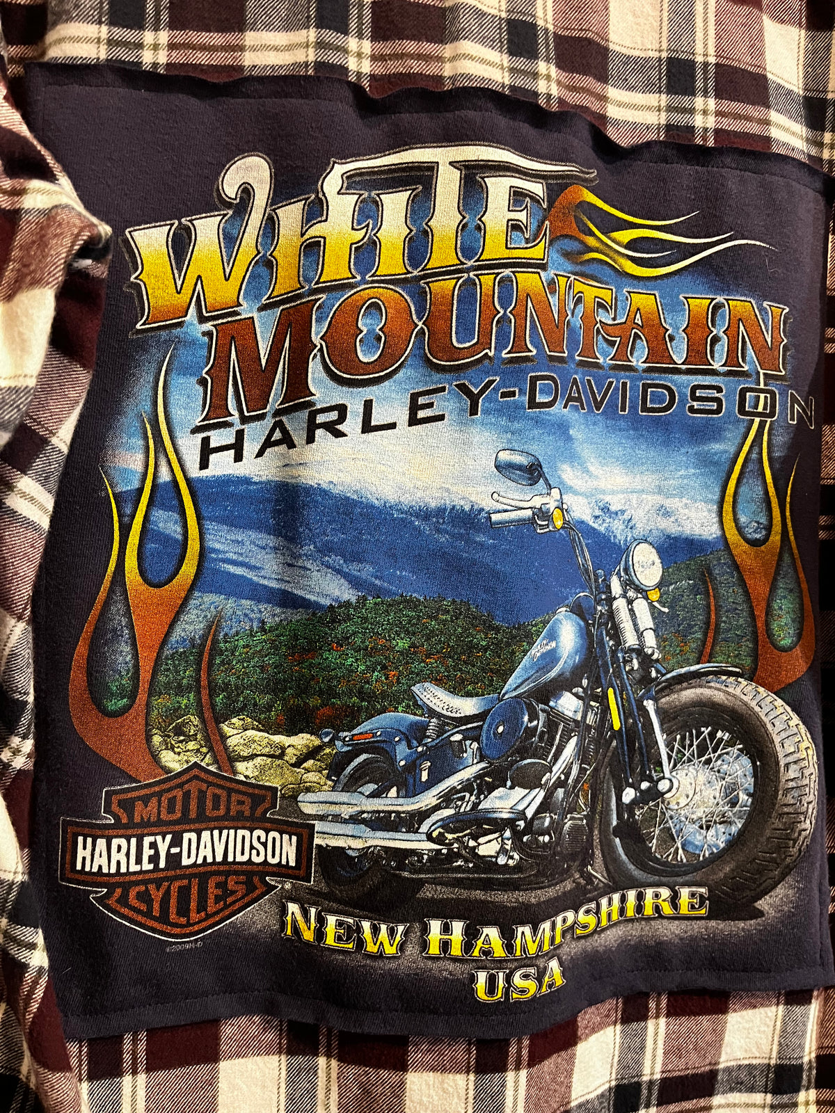 Vintage Upcycled Harley Davidson New Hampshire Flannel Mashup Tee