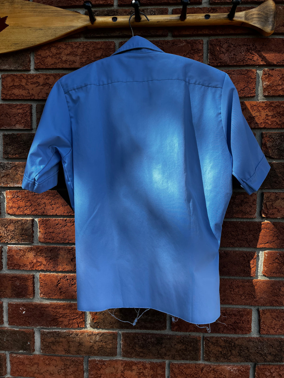 Vintage Blue Born To Be Awesome Button Up Cropped Uniform Shirt