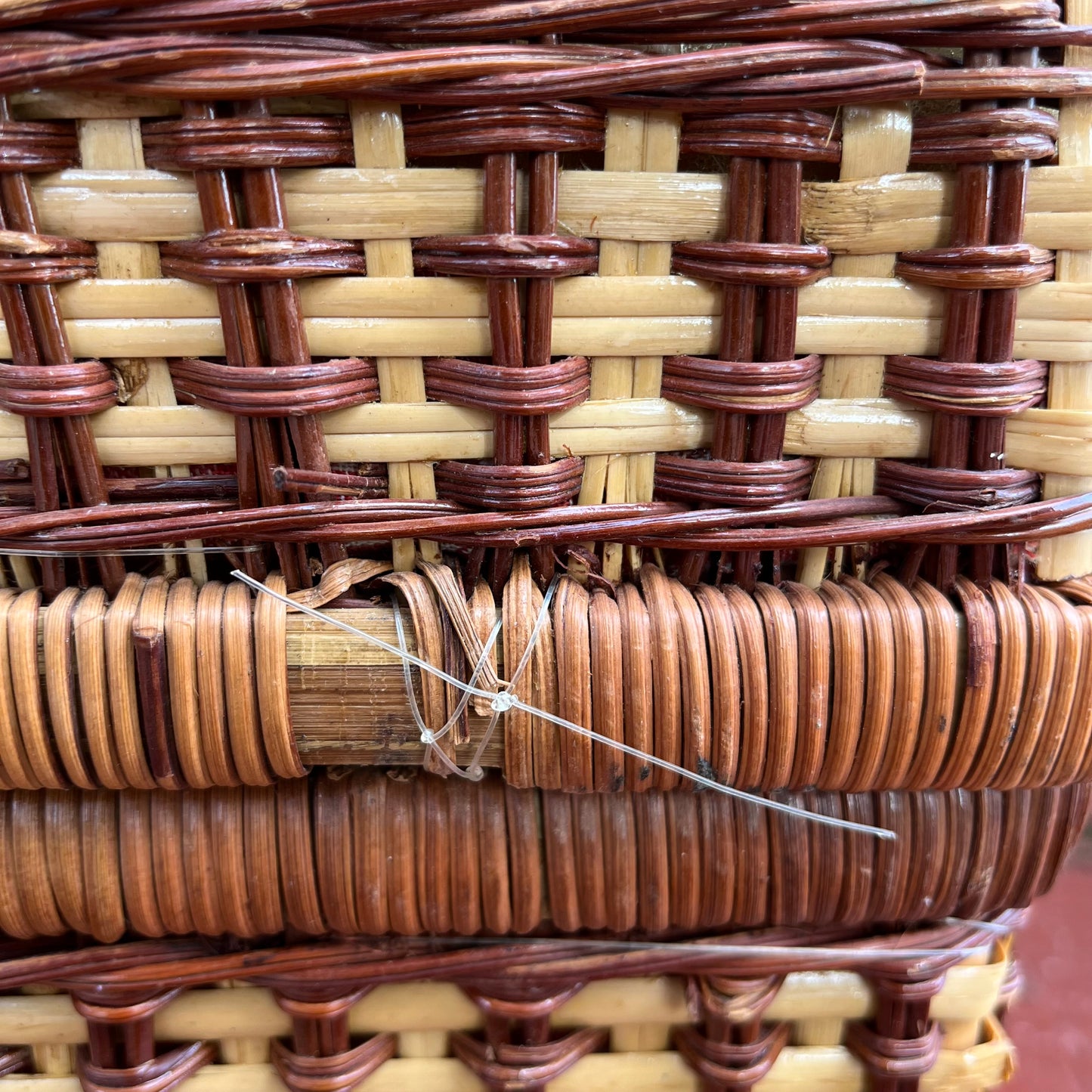 Vintage Large Square Wicker Picnic Basket with Gingham Fabric Lining
