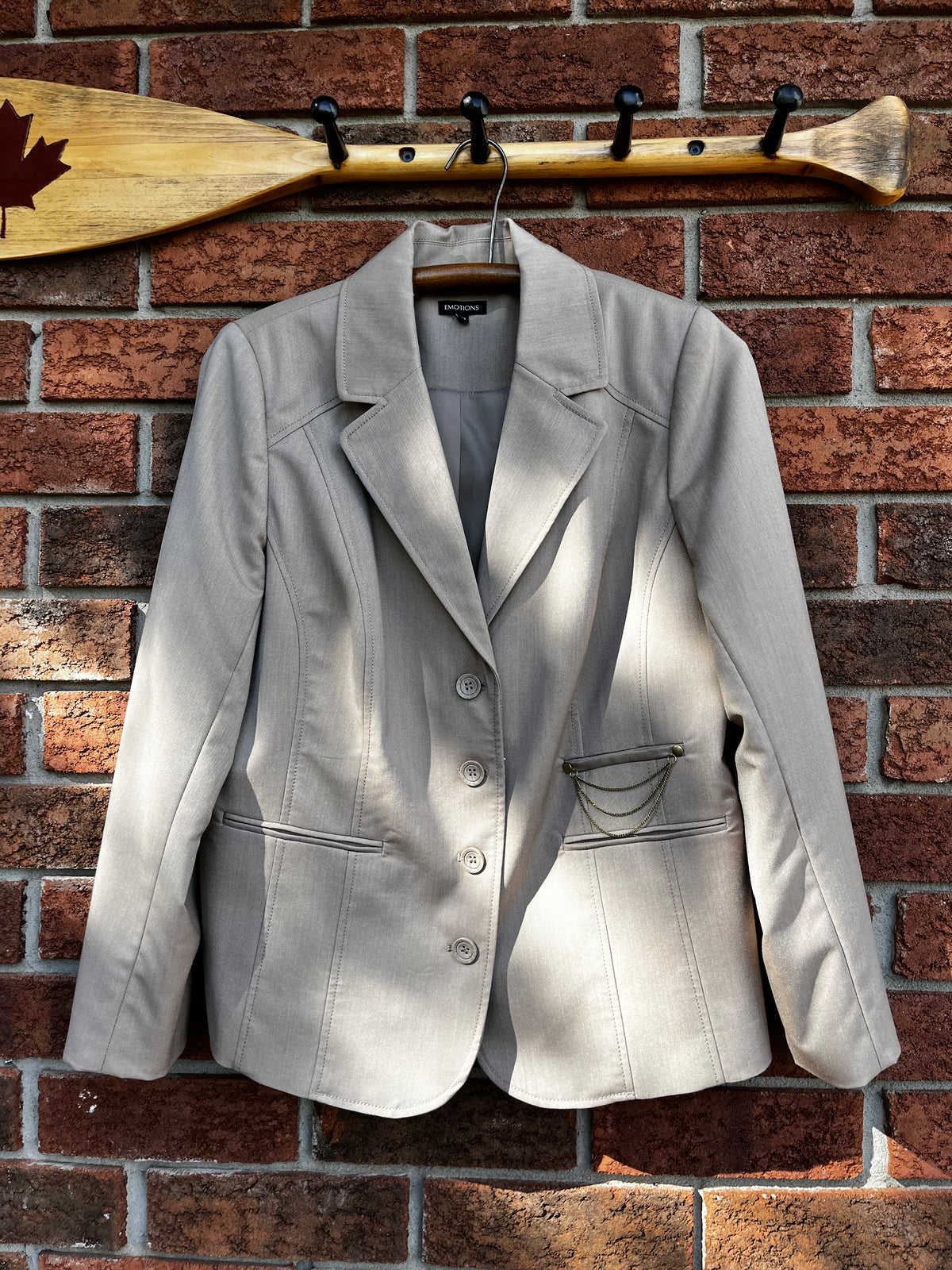 Vintage Y2K Beige Emotions Blazer with Chain Detail