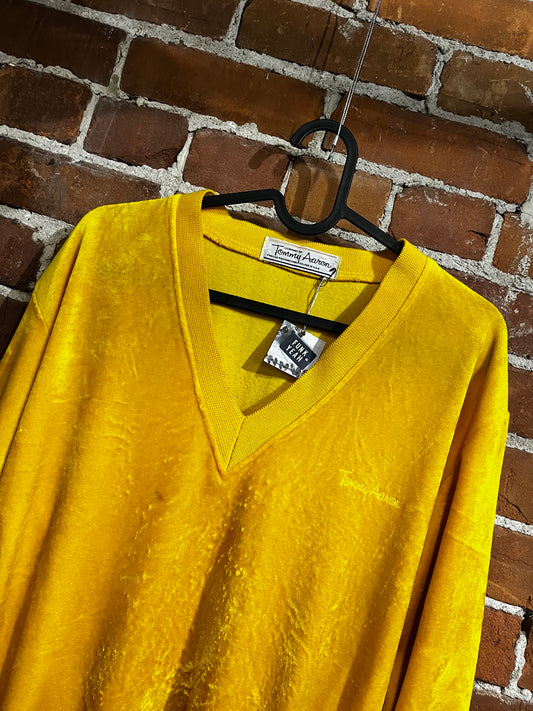 Vintage 70s Gold Velour V Neck Sweater