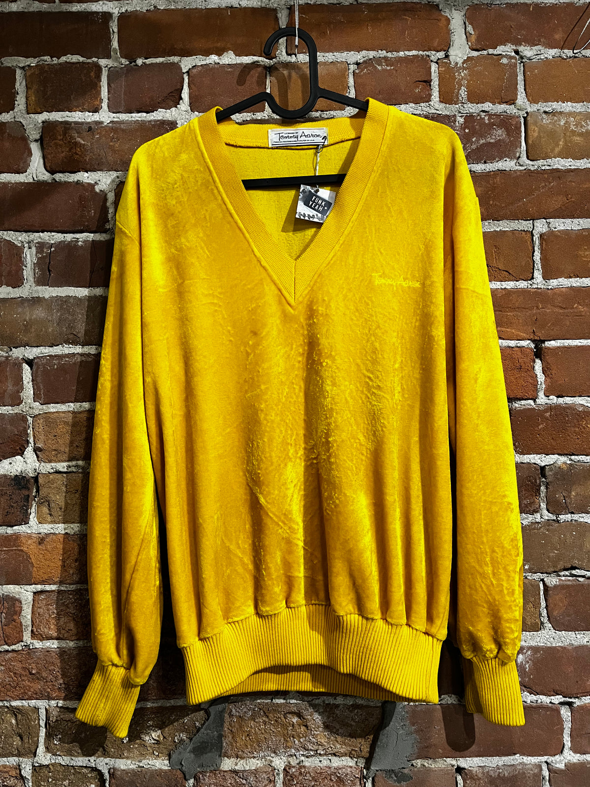 Vintage 70s Gold Velour V Neck Sweater