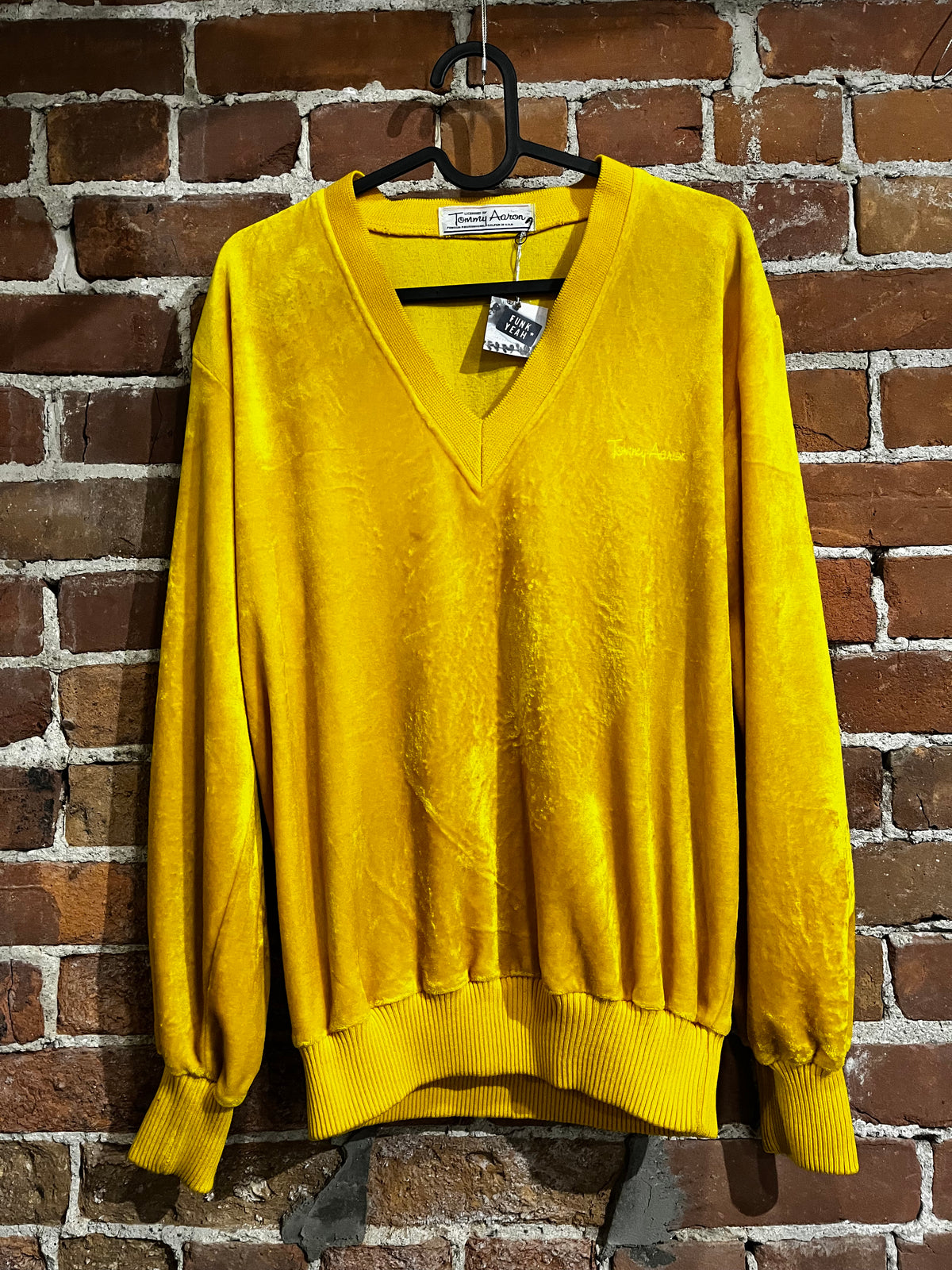 Vintage 70s Gold Velour V Neck Sweater