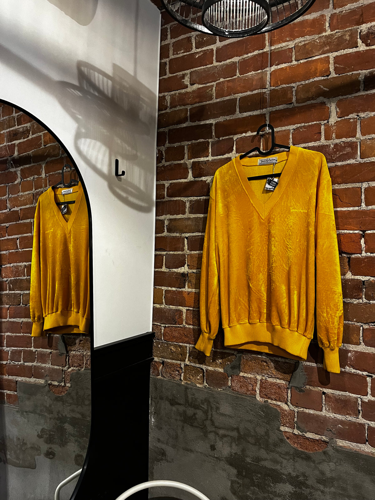 Vintage 70s Gold Velour V Neck Sweater