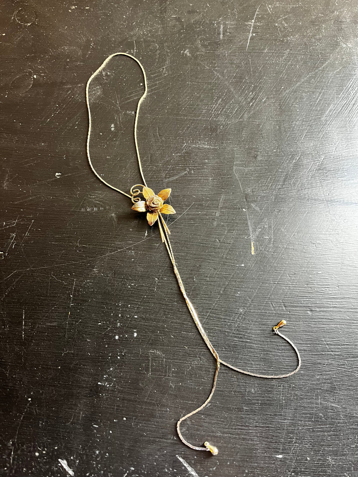 Vintage Metal Floral Bolo Tie / Adjustable Necklace