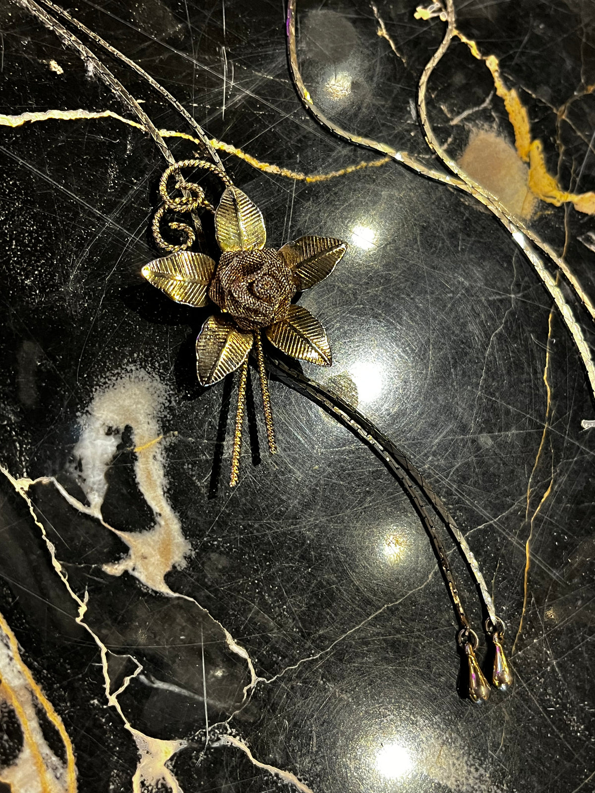 Vintage Metal Floral Bolo Tie / Adjustable Necklace