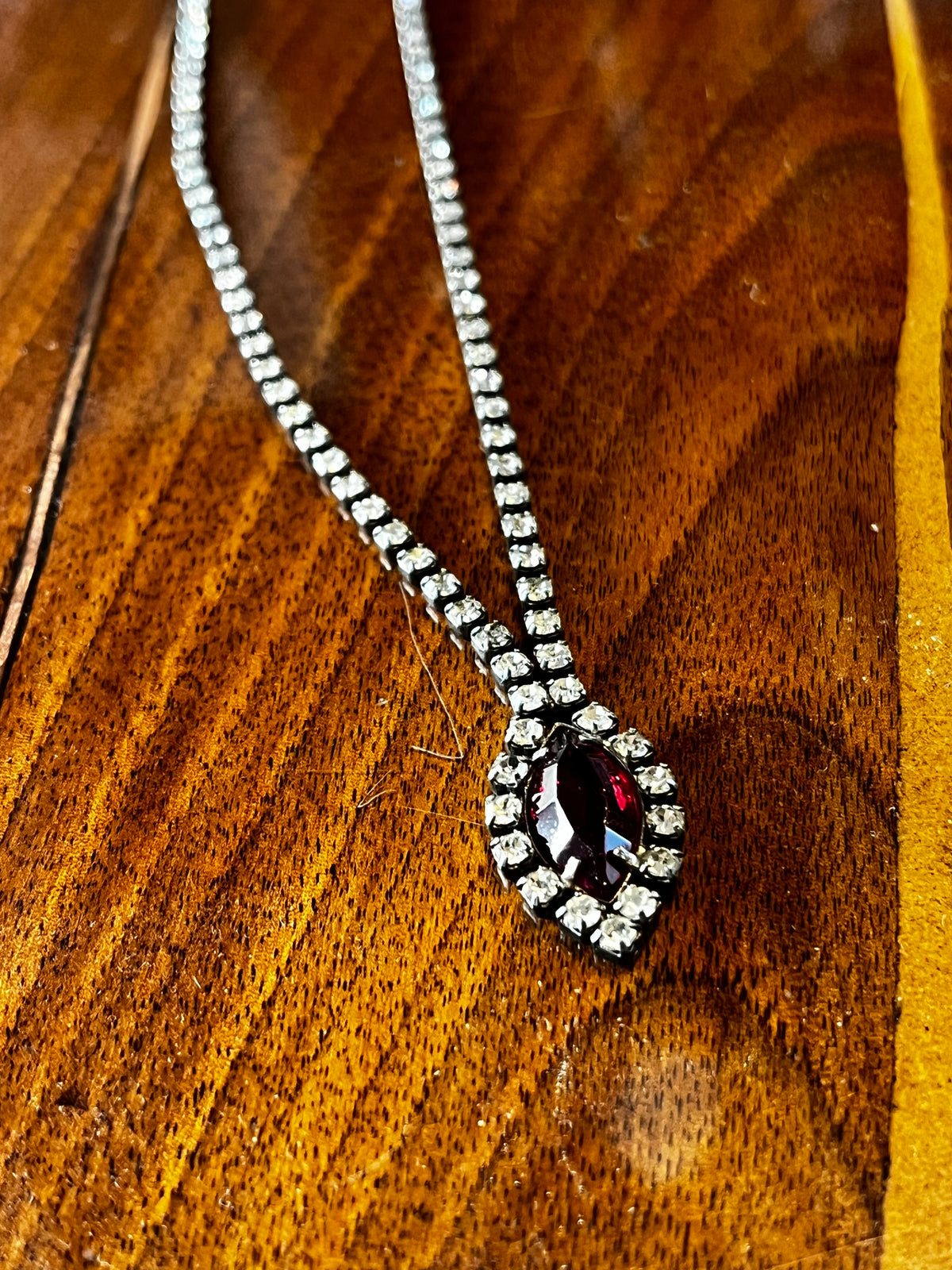 Vintage Rhinestone Necklace with Marquis Ruby