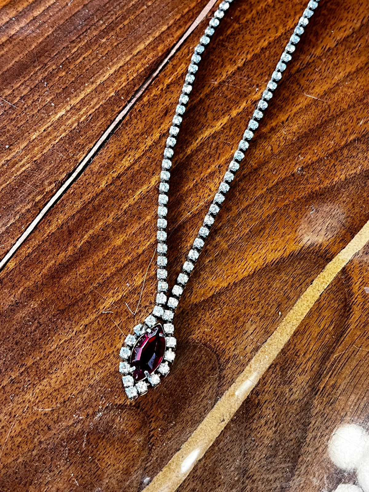 Vintage Rhinestone Necklace with Marquis Ruby