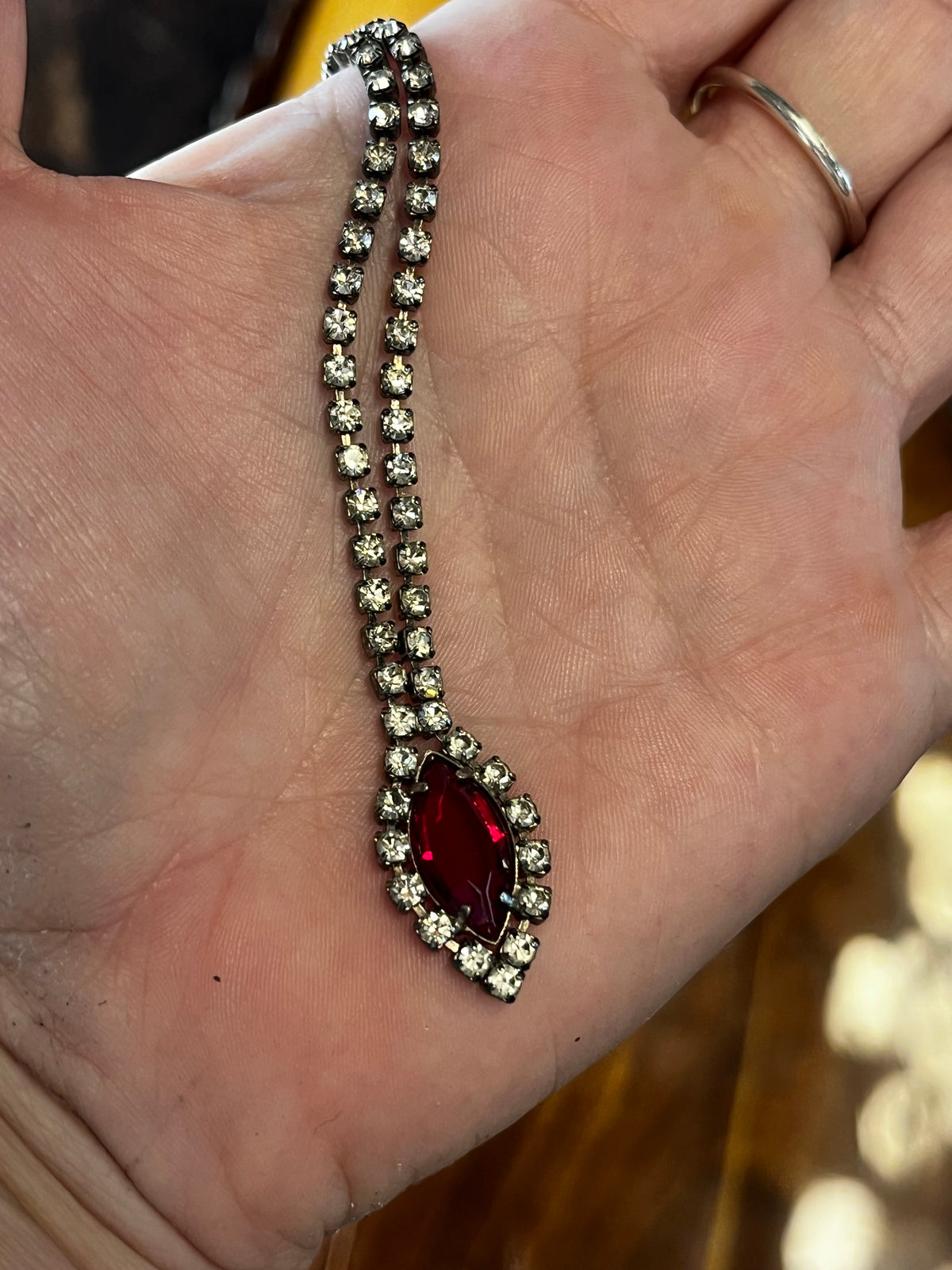 Vintage Rhinestone Necklace with Marquis Ruby