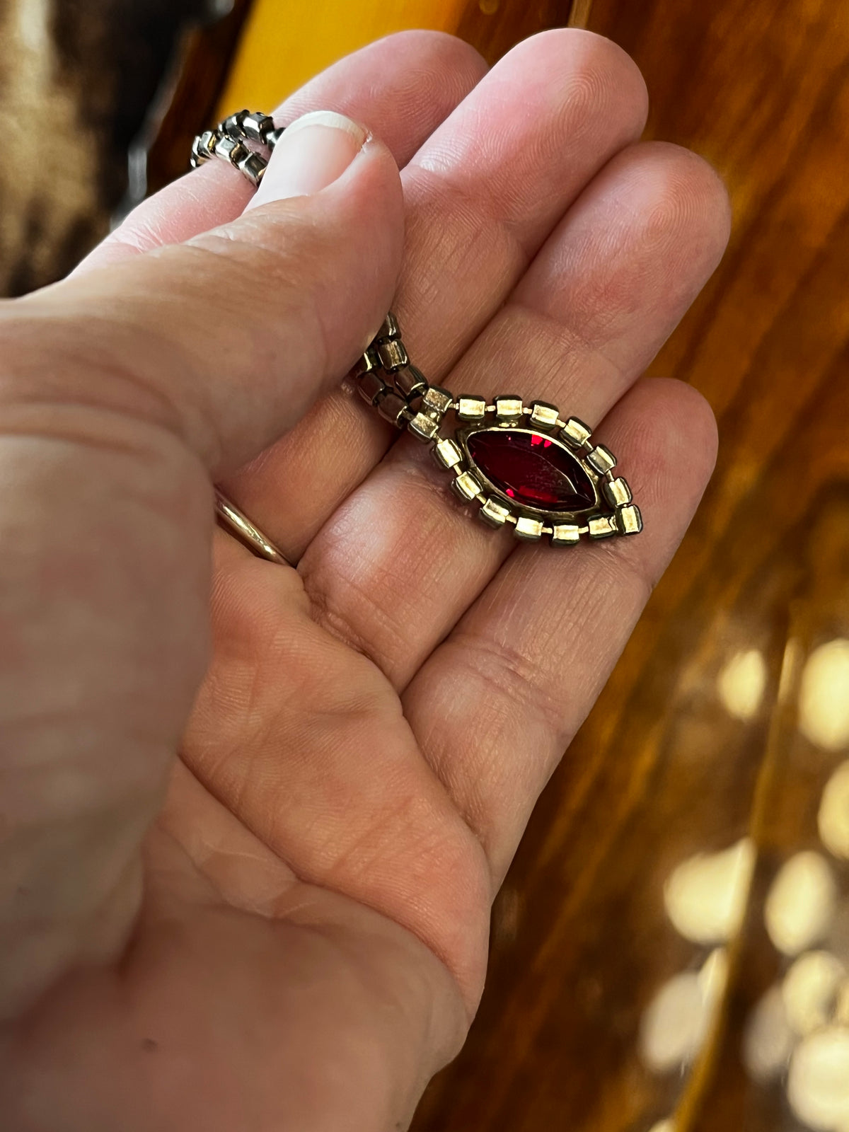 Vintage Rhinestone Necklace with Marquis Ruby