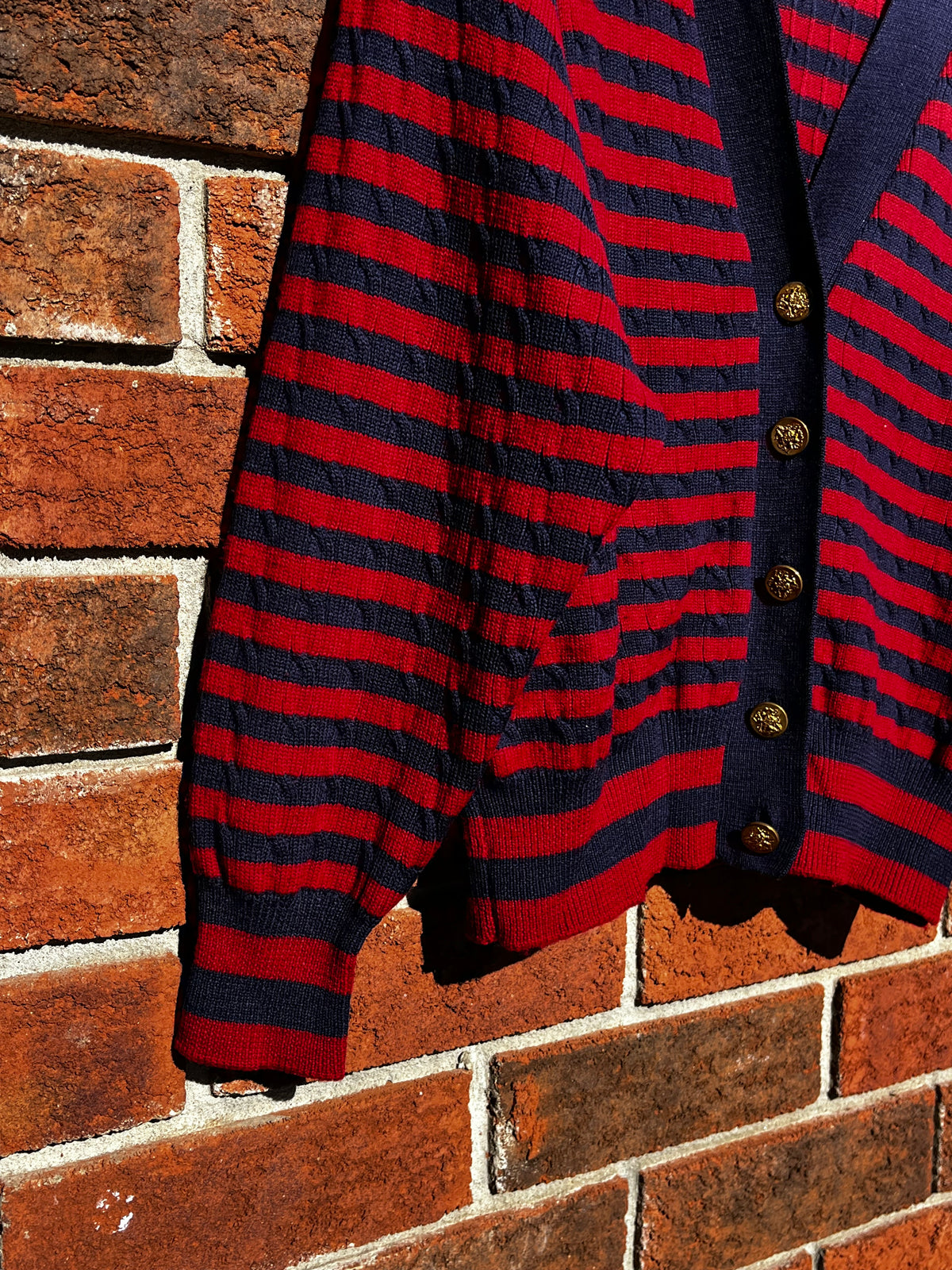Vintage Aston Wool Red and Navy Striped Cardigan