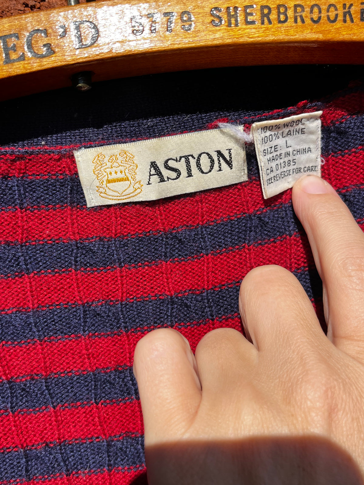 Vintage Aston Wool Red and Navy Striped Cardigan