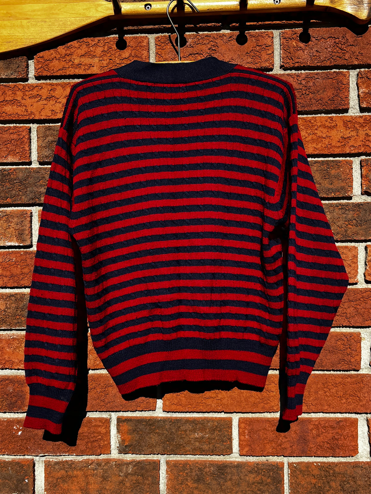 Vintage Aston Wool Red and Navy Striped Cardigan