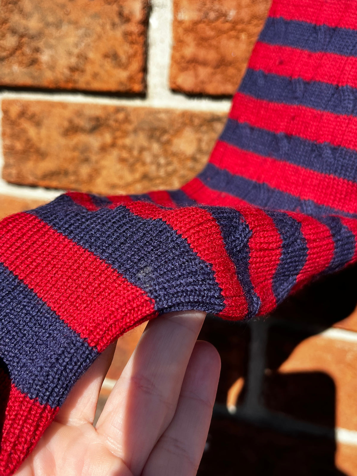 Vintage Aston Wool Red and Navy Striped Cardigan