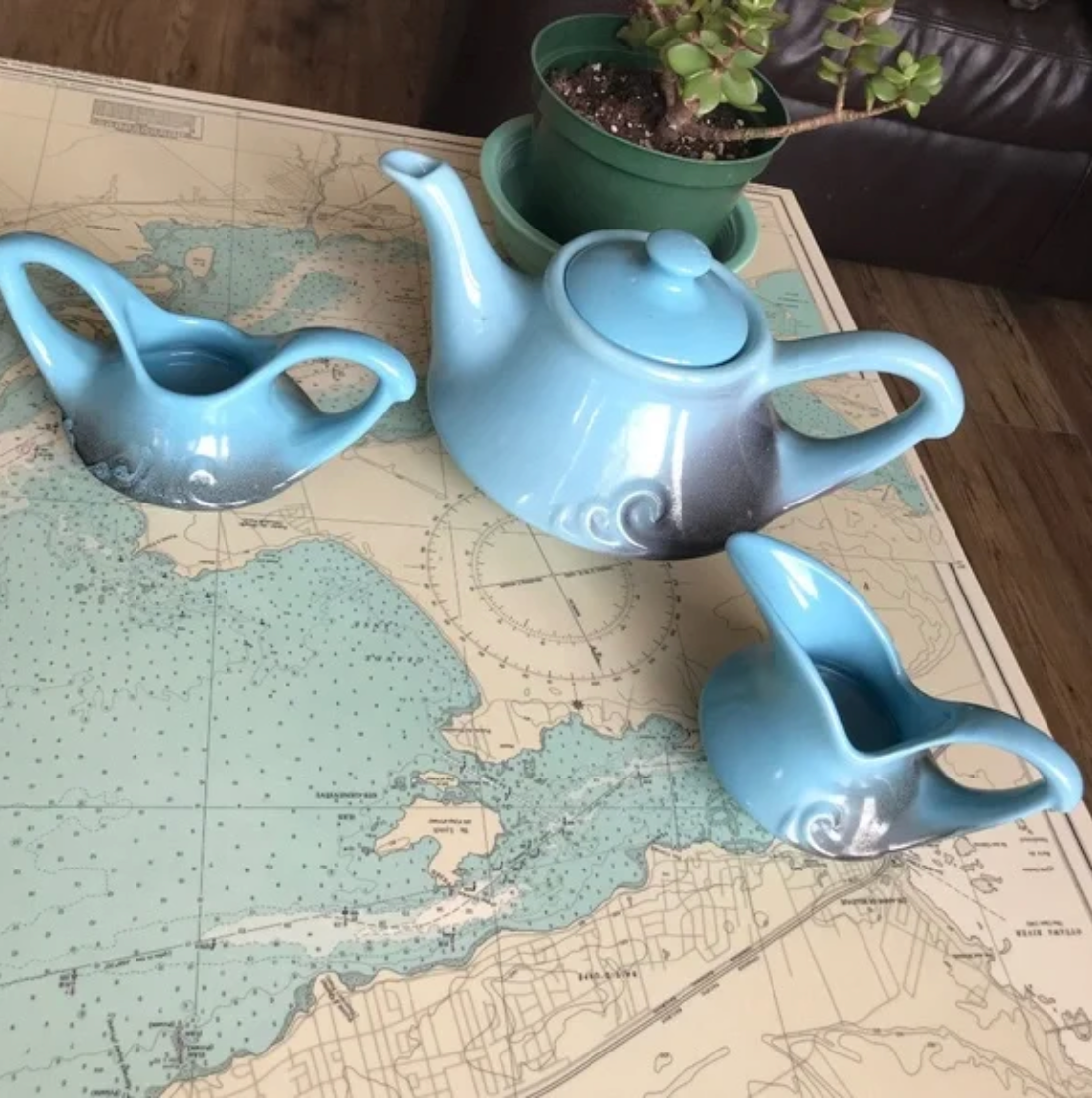 Vintage Beauce Blue Wave Teapot Set