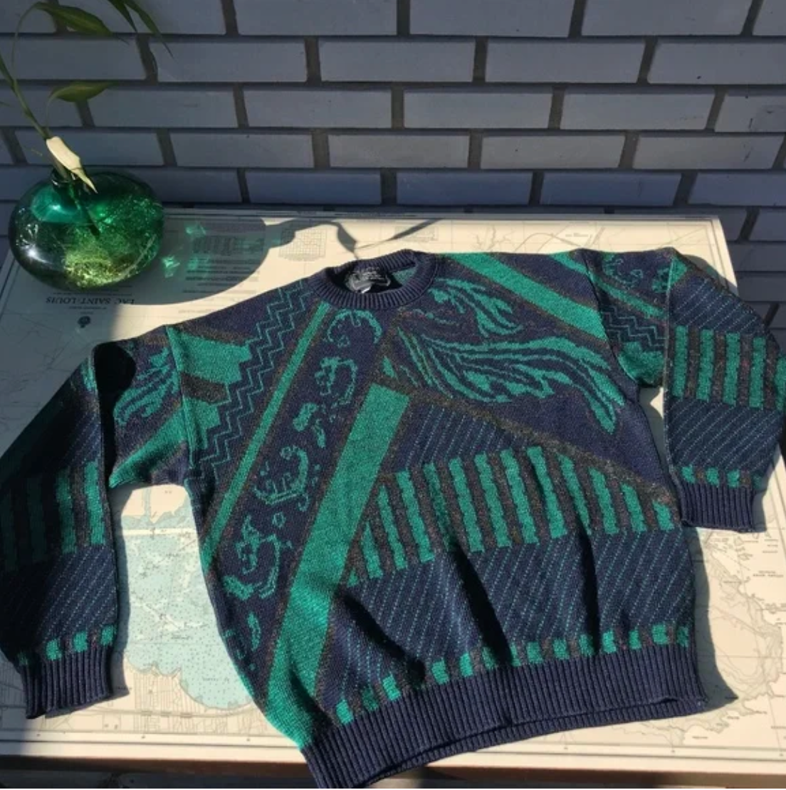 Vintage Blue and Green Knit Sears Sweater