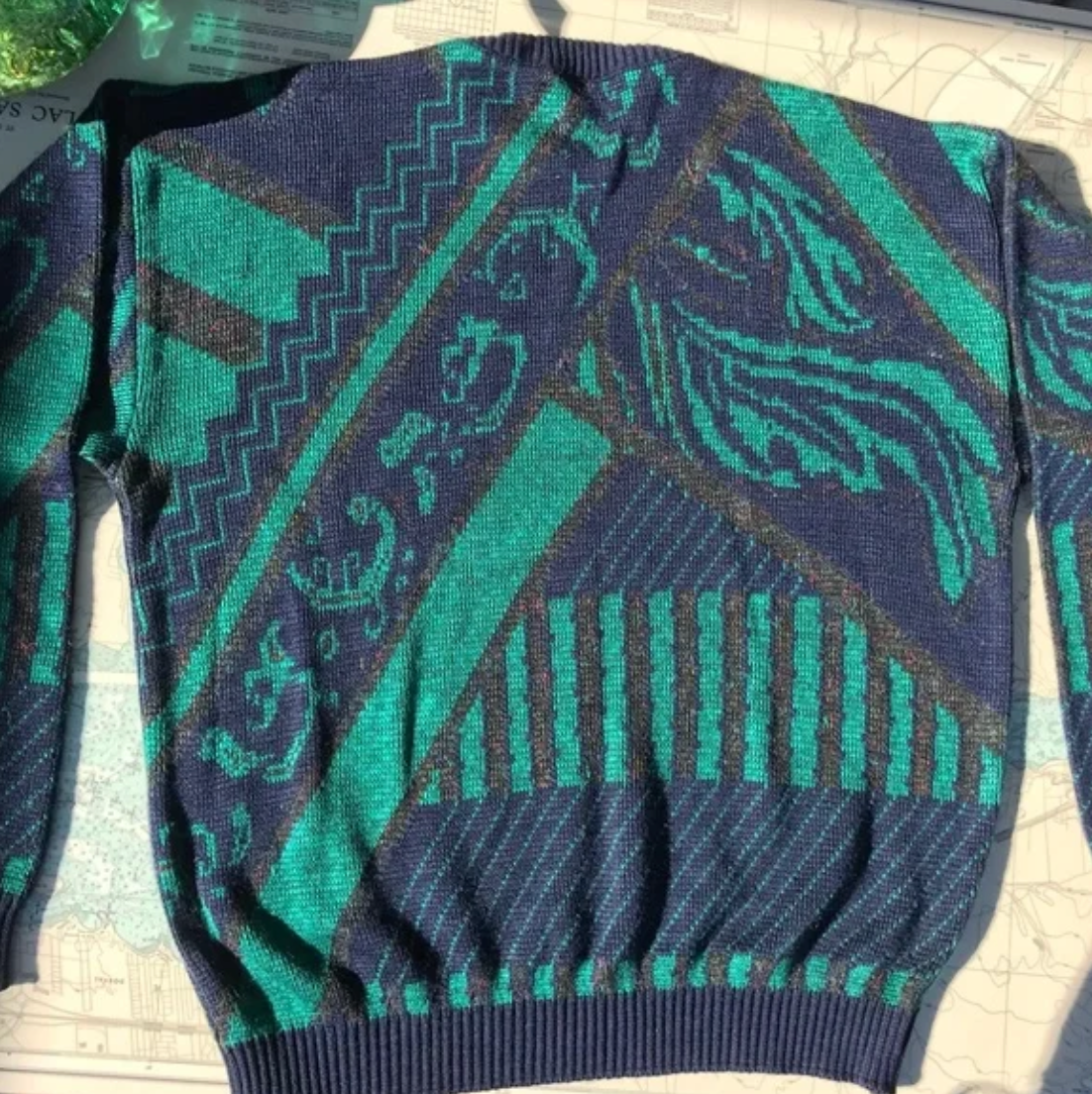 Vintage Blue and Green Knit Sears Sweater