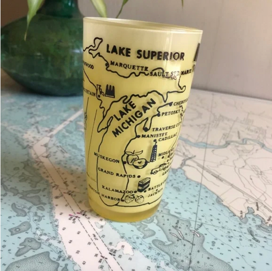 Vintage Michigan State / Lake Michigan Graphic Tourism Glass