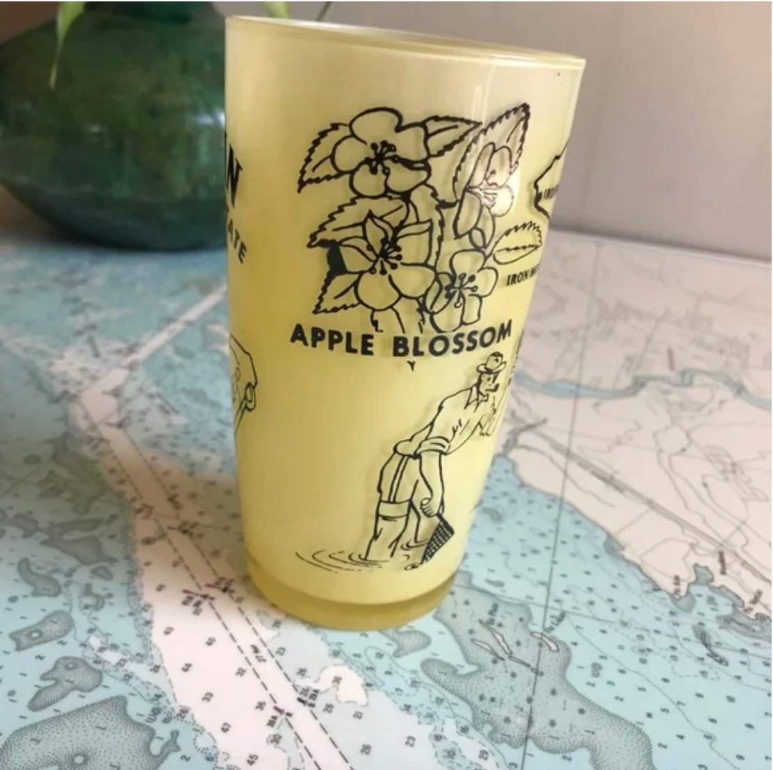 Vintage Michigan State / Lake Michigan Graphic Tourism Glass