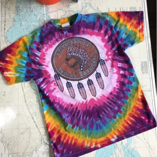 Vintage Keith Secola Native Americana Signed Tie Dye Tee Shirt