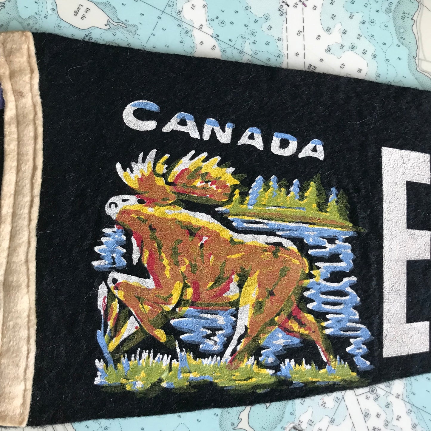 Vintage Englehart Ontario Felt Pennant with Moose