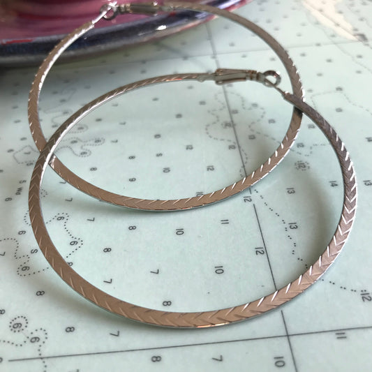 Vintage Oversized Etched Silver Hoops