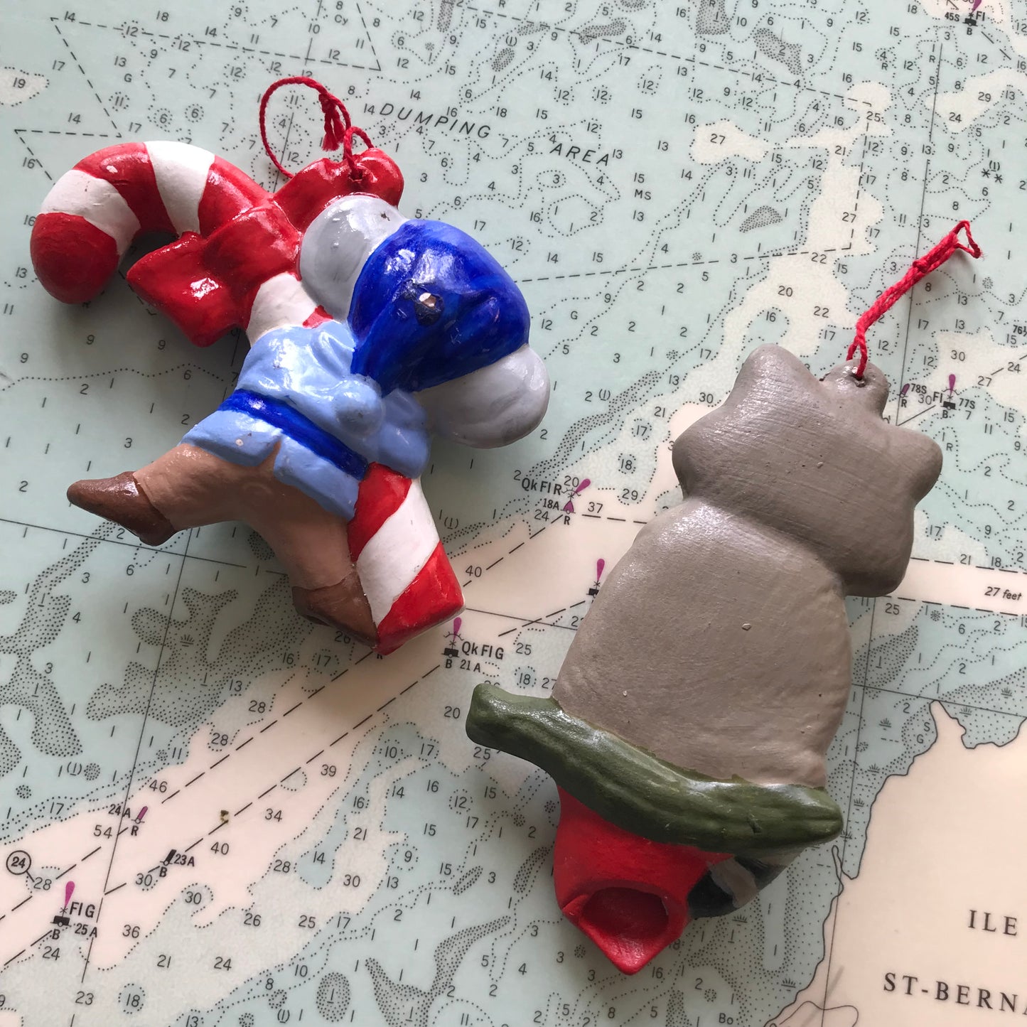 Vintage Hand Painted Ceramic Mouse and Raccoon Ornaments