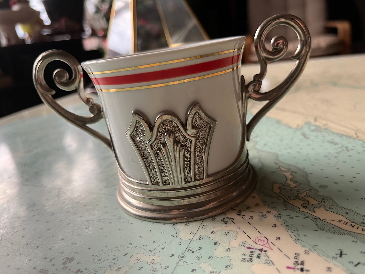 Vintage Zajecar Art Deco Style Porcelain & Silver Plate Sugar Bowl