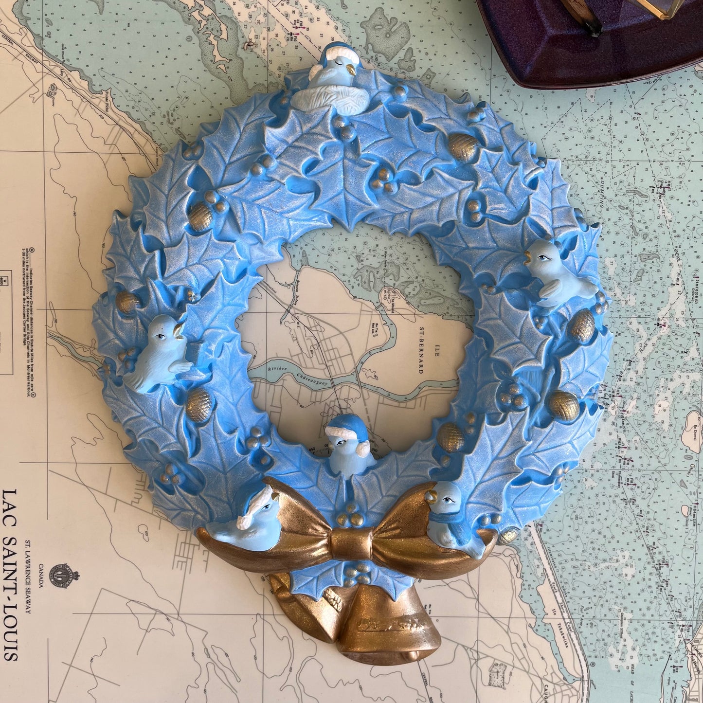 Vintage Ceramic Blue Bird Wreath