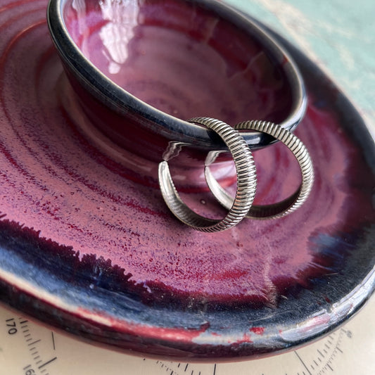 Vintage Ribbed Silver Hoop Earrings