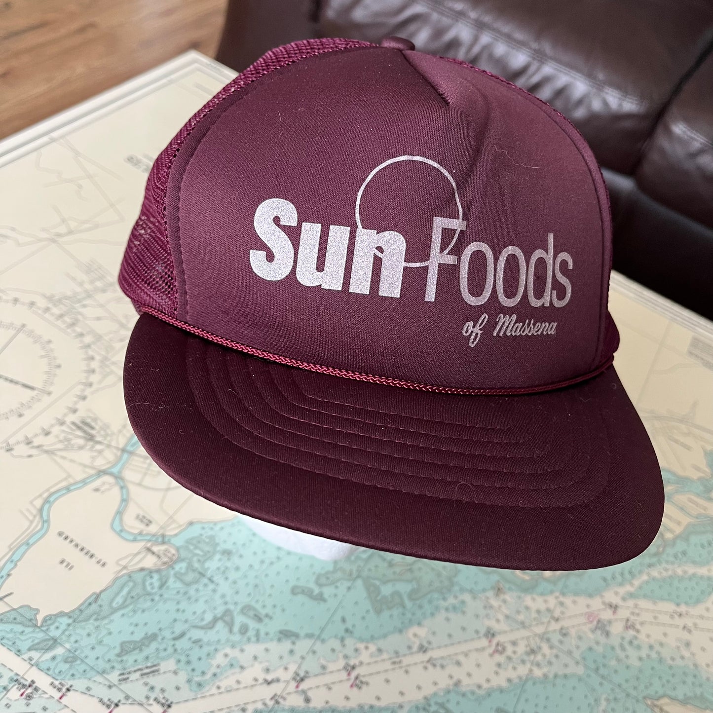 Vintage Burgundy Sun Foods of Massena Meshback Hat