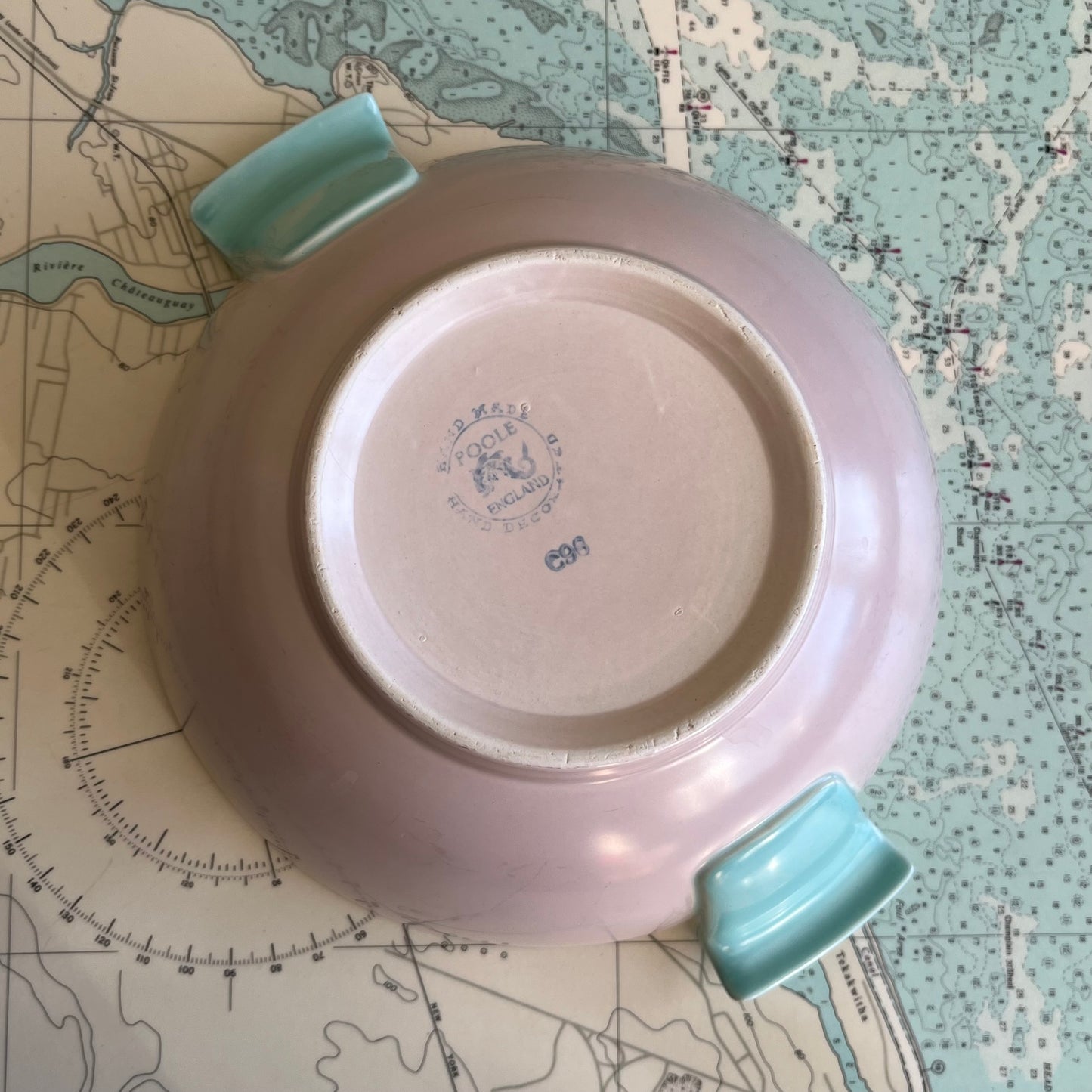 Vintage Poole C96 Two Tone Pastel Pink and Blue Deco Serving Bowl