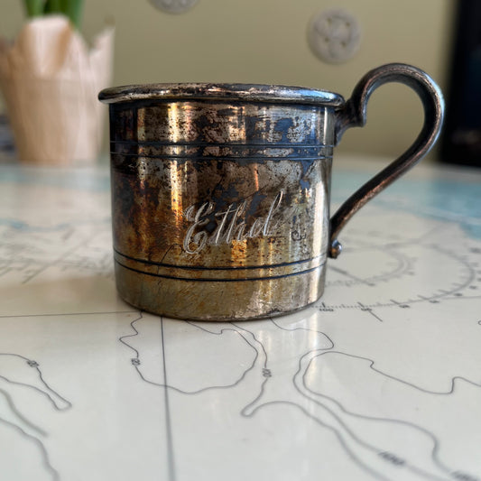 Vintage Silver Plated Engraved 'Ethel' Baby Cup