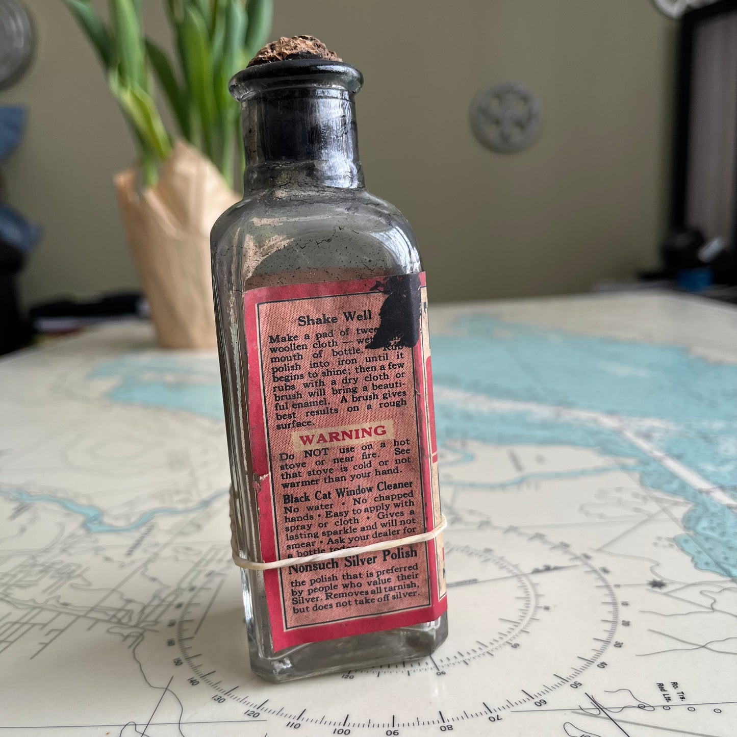 Vintage Nonsuch Stove Polish Glass Bottle with Label