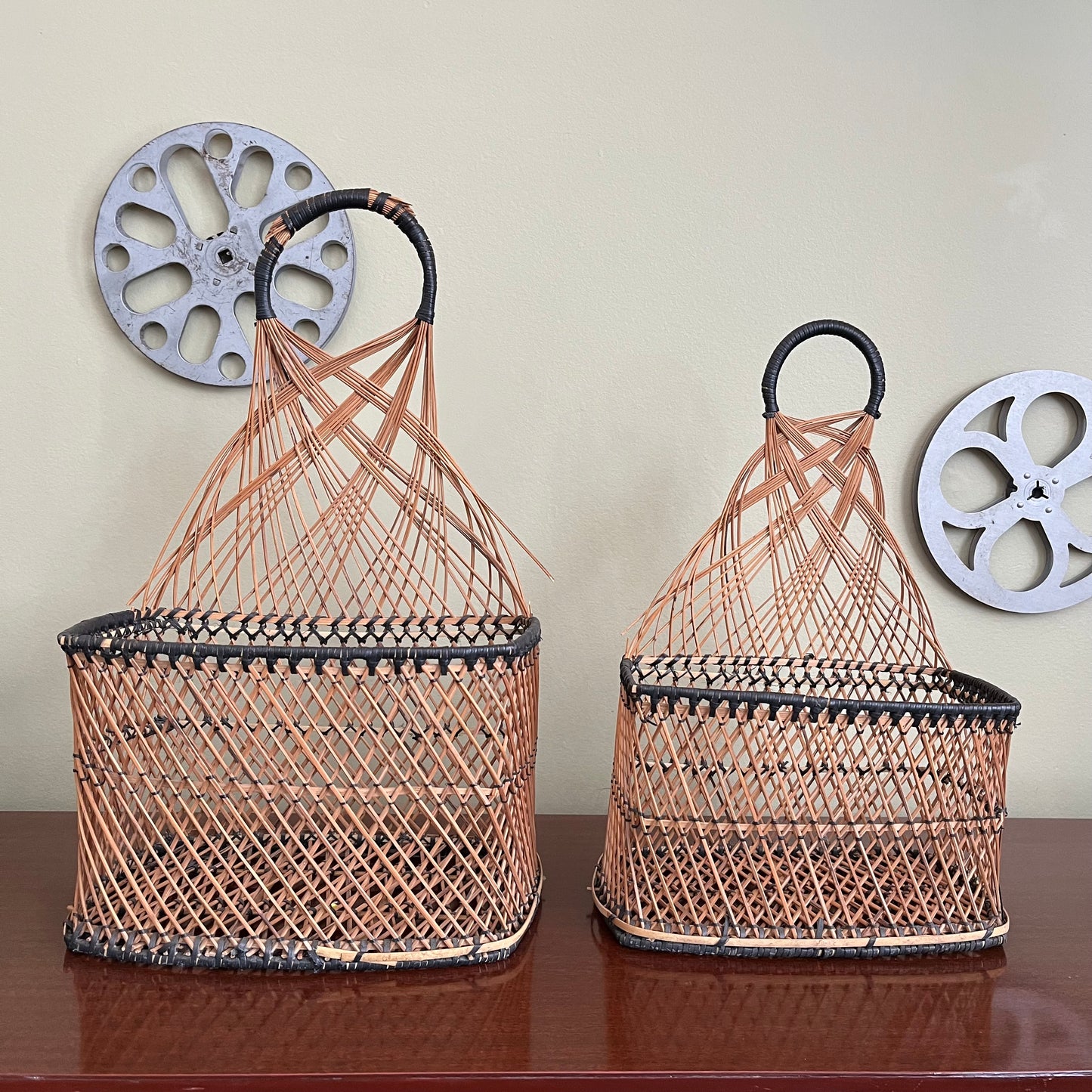 Vintage Wicker Wall Hanging Baskets (Pair)