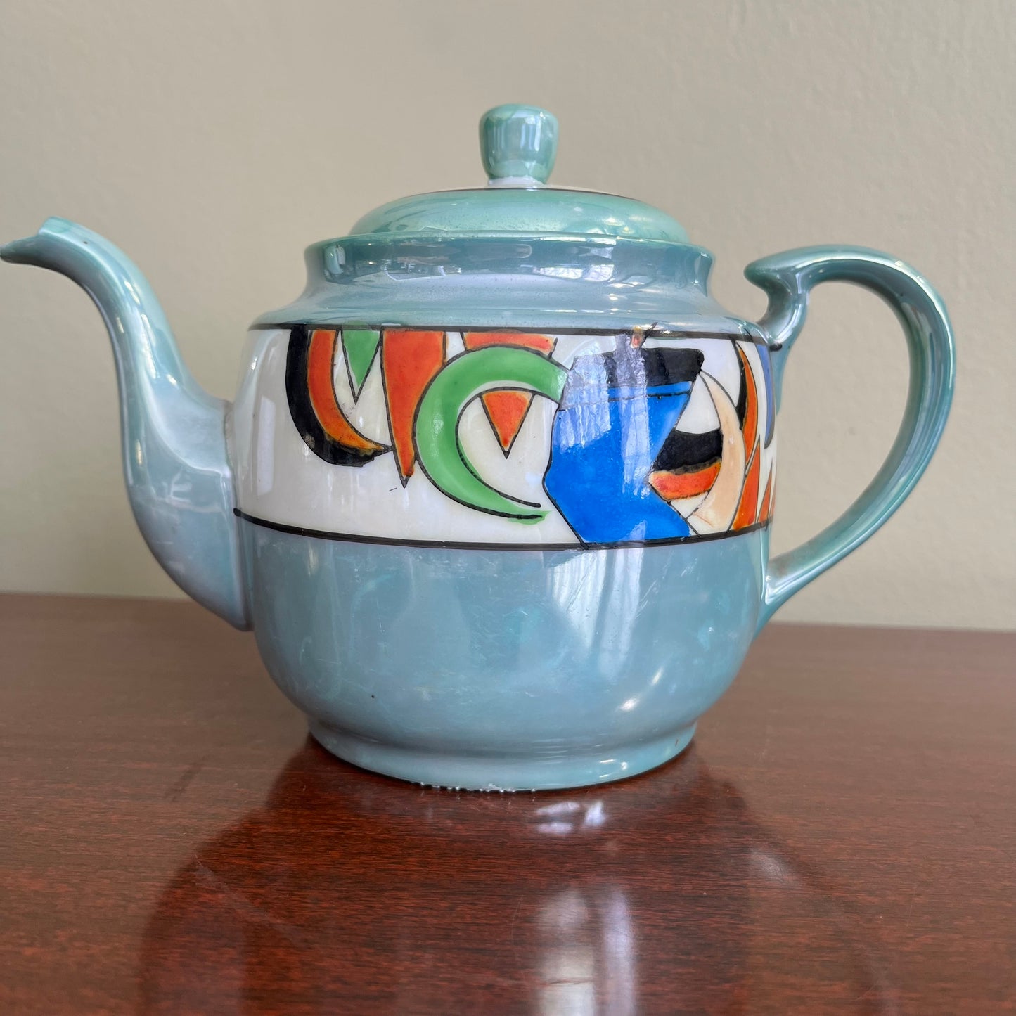 Vintage Abstract Teal Lustreware Teapot