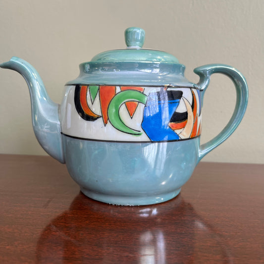 Vintage Abstract Teal Lustreware Teapot