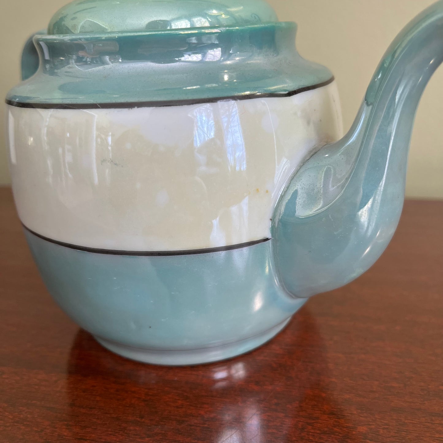Vintage Abstract Teal Lustreware Teapot