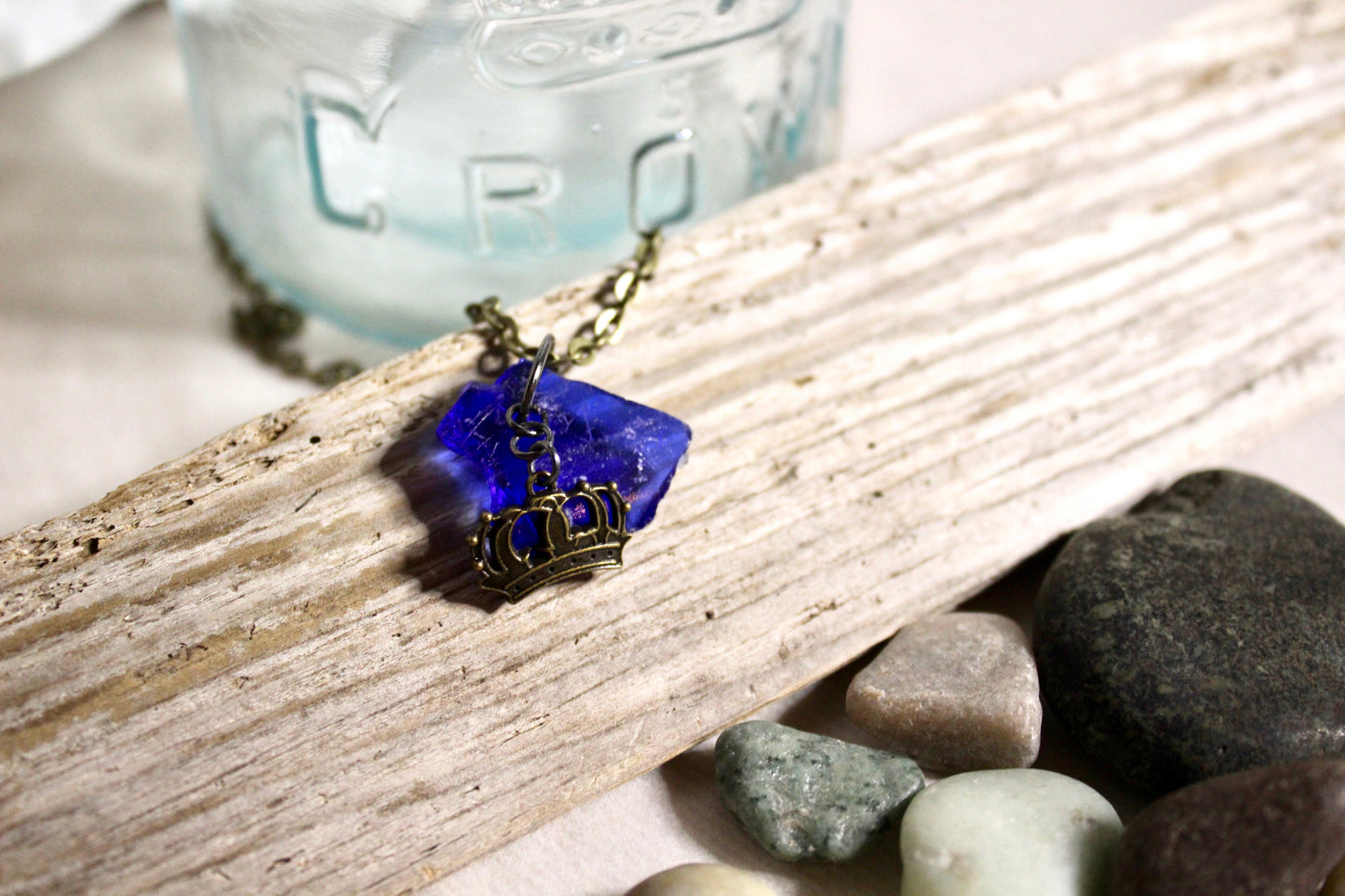 Beach Glass Necklace - Royal Blue Crown