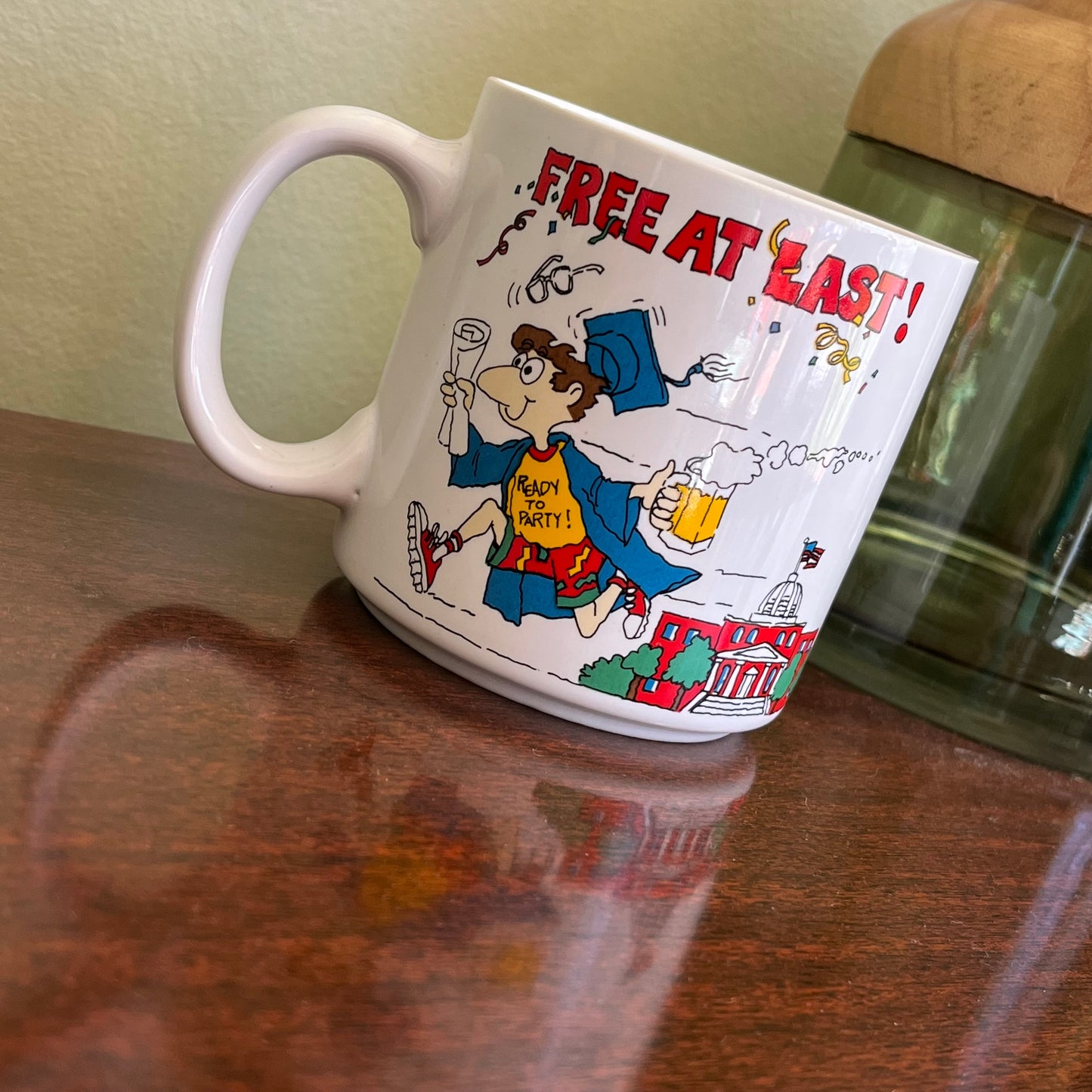 Vintage Free At Last Cartoon Graduation Mug
